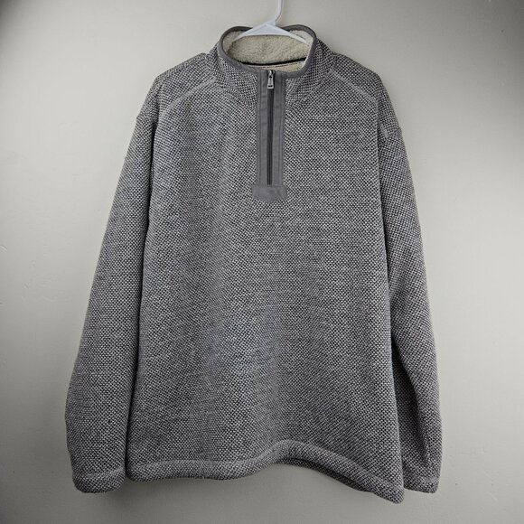 ORVIS Gray White Mens XL Sweater Fleece Lined Quarter zip Sherpa Pullover - Picture 1 of 14